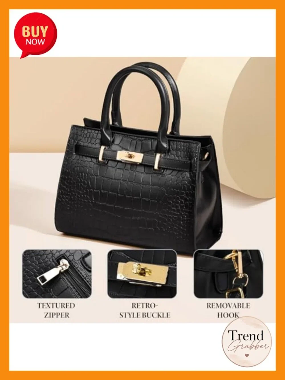Premium Faux Leather Croc-Embossed Satchel Bag Top-Handle Crossbody Purse with